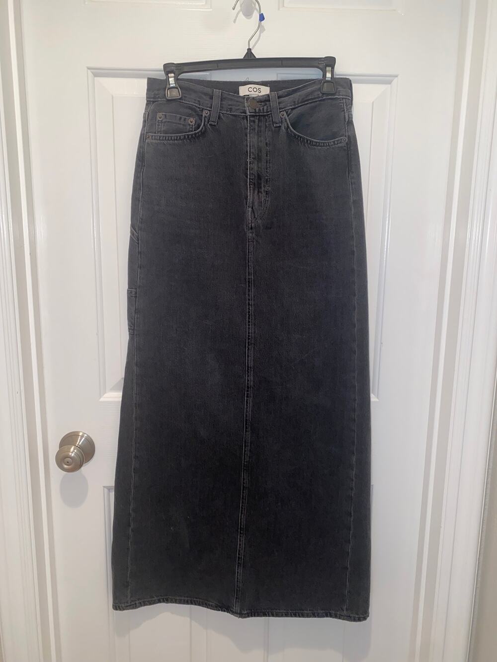 COS Skirt Gray Denim Jean Maxi Long Straight Pockets Back Slit Size 2